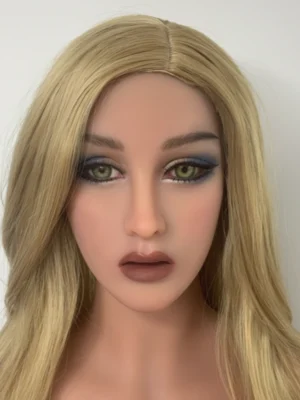 RF-013-JT(green eye:blond wig) TPE Sexpuppen-Kopf mit blonden Haaren und realistischen Gesichtszügen