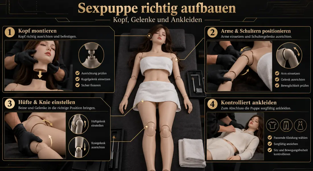 Sexpuppe nach der Lieferung richtig aufbauen: Kopf, Gelenke und Ankleiden Technische Anleitung zum Aufbau einer Sexpuppe mit Kopfmontage, Gelenkpositionierung und Ankleiden